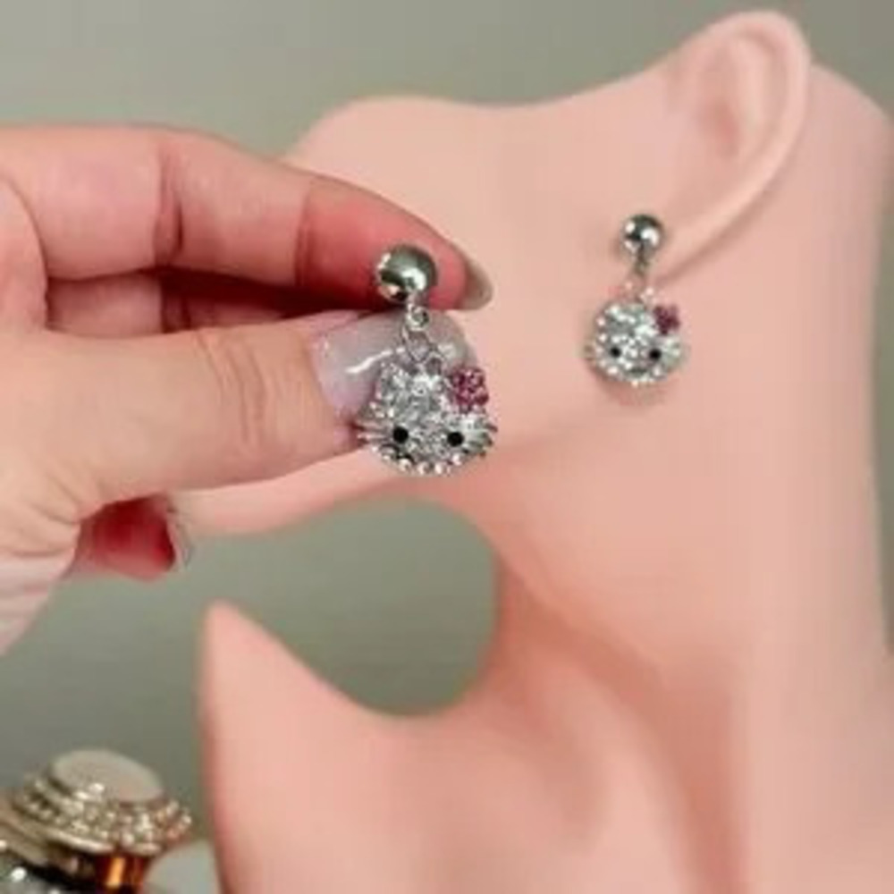 Cute Hello Kitty Silver and Pink Earrings
